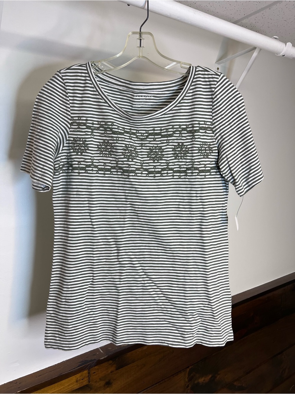 NWT Talbots Striped Short-Sleeve Tee with Lace Yoke - PS
